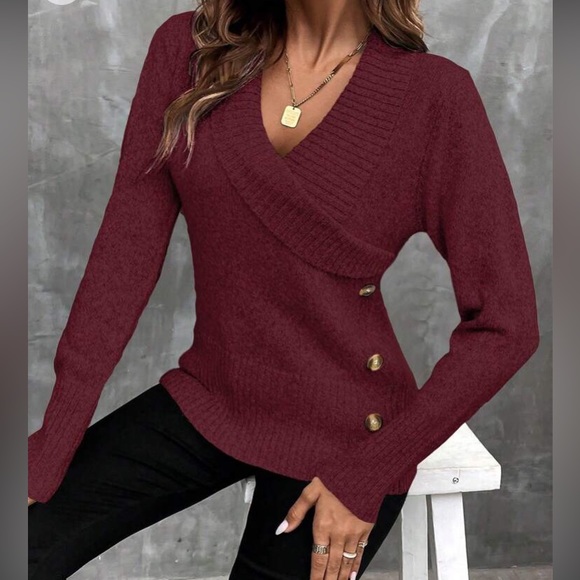 Boho shawl button detail sweater top - Picture 6 of 16